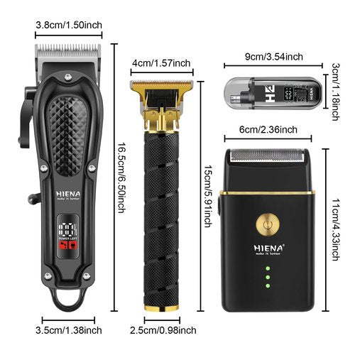 HIENA PRO Hair Clippers for Men Professional, Cordless Barber Clipper & T-Blade Beard/Hair Trimmer Set, Electric Razor Foil Shaver Nose Trimmer Barber Kit, Men's Hair Cutting Kit with 8 Guide Combs
