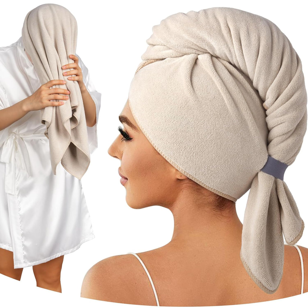 Umisleep Microfiber Hair Towel - Super Absorbent Wrap for Long, Thick Curly Hair | 41" x 22" - Camel