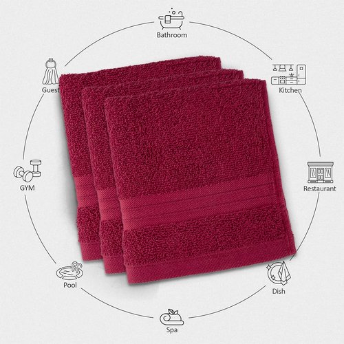 Textila Washcloths - 13x13 Inch 100% Cotton, Super Soft, Highly Absorbent & Lightweight - Ideal for Everyday Use, Spa & Gym (Red - Pack of 12)