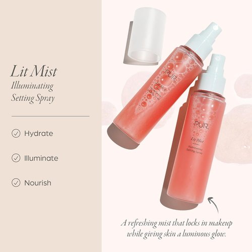 PÜR MINERALS Lit Mist Illuminating Setting Spray - Long-Lasting Makeup Finish | Hydrating & Revitalizing, Light Dewy Shimmer