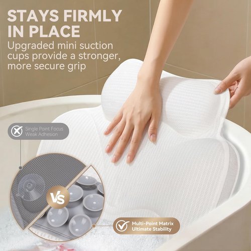 Bathland Bath Pillows for Tub - Luxury Bathtub Pillow Neck, Head, Back Support, Soft 5D Mesh Fabric and Non-Slip Suction Cups & Quick Dry, Fits All Tubs, Bath Soaking Accessories Spa Gifts, White