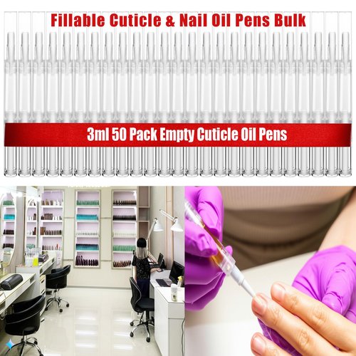 UPZIGS 50 Pack Empty Cuticle Oil Pens Bulk-3ml Travel Size Nail Oil Pen, Disposable Twist Pens with Brush-No Leak, DIY Nail Care Kits for Nail Salon