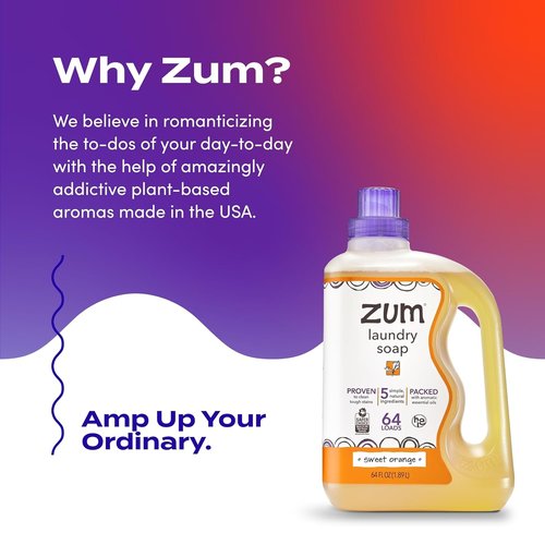 Indigo Wild Zum Laundry Soap - Plant-Based Liquid with Baking Soda & Essential Oils - Sweet Orange - 64 fl oz (2 Pack)