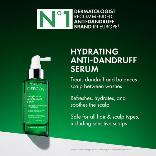 Dercos Salicylic Acid Anti-Dandruff Treatment - Hydrating Scalp Serum for Flake & Itch Relief | 3 Fl. Oz.