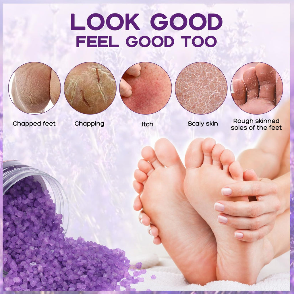 XIWEIOO Tea Tree Oil Foot Soak Stubborn Foot Odor, Athletes Lavender Foot Soak with Pure Epsom Salt Soak Pedicure Salt Athletes Foot & Stubborn Foot Bath Salt Softens Calluses & Soothes Foot Care spa…