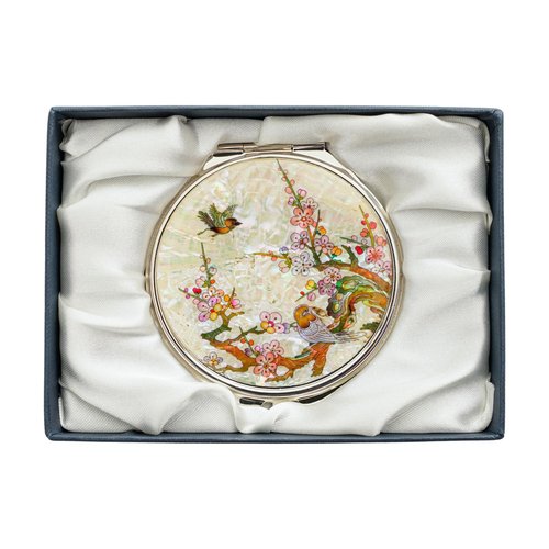 February Mountain Mother of Pearl Dual Magnification Compact Mirror – Gifts for Women, Mom, and Sister – Unique Birthday, Christmas Idea – Elegant and Travel-Friendly