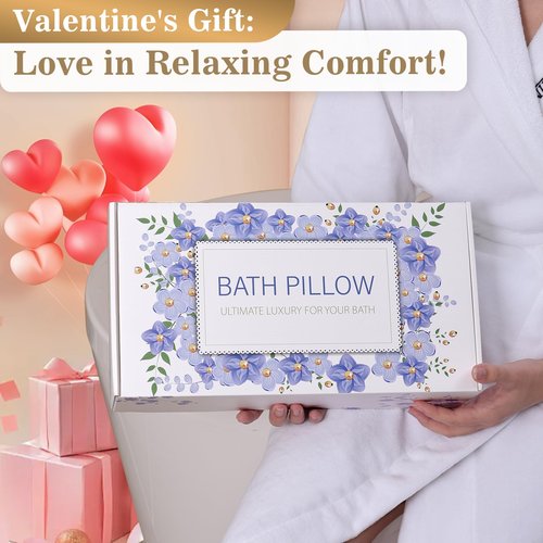 Bath Pillow Luxury Bathtub Pillow, Extra Soft & Comfortable Bath Pillow for Tub Head Neck and Back Support, with 4D Air Mesh Cushions & Non-Slip Suction Cups - Great Bath Gifts (Gray)