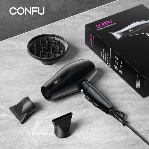 Professional Salon Hair Dryer, CONFU 1875 Watt Negative Ionic Fast Drying Blow Dryer, AC Motor Low Noise Hair Blow Dryer with Diffuser & 2 Concentrator Nozzles