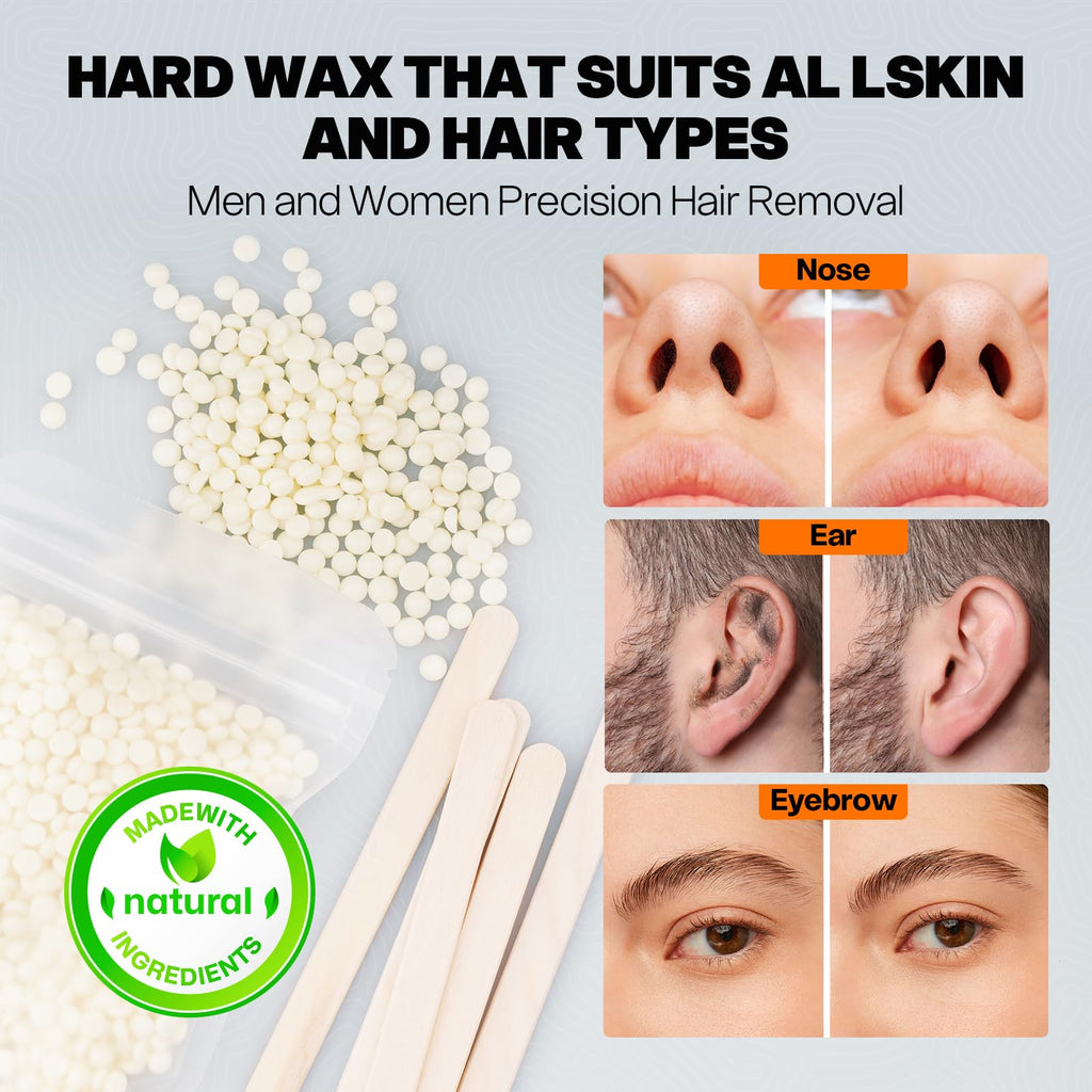 Wokaar Ear Hair Removal Kit for Nose and Eyebrow | 100 g Wax, 30 Sticks | Nose Wax Kit for Men and Women | Includes Balm Wipes,Earplugs, Ear Protectors | Lasts up to 5 Weeks | No Microwave Needed