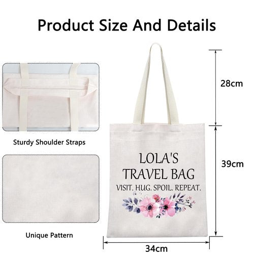 POFULL Lola's Travel Tote Bag - Birthday Gift, Visit, Hug, Spoil Repeat
