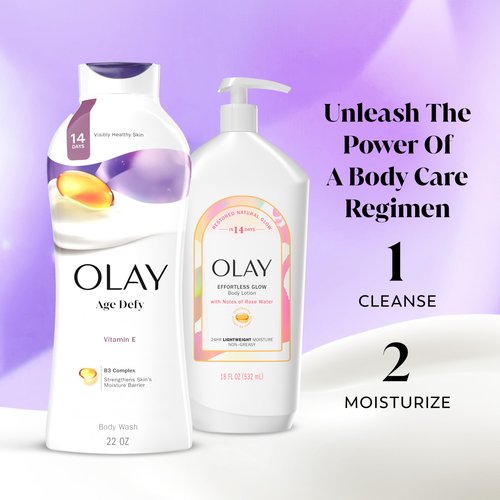Olay Body Wash for Women, Age Defying with Vitamin E, 24hr Moisturizing, Hydrating & Refreshing, B3 Vitamin Complex, Free of Parabens & Phthalates, for All Skin Types, Scented, 22 fl oz (Pack of 4)
