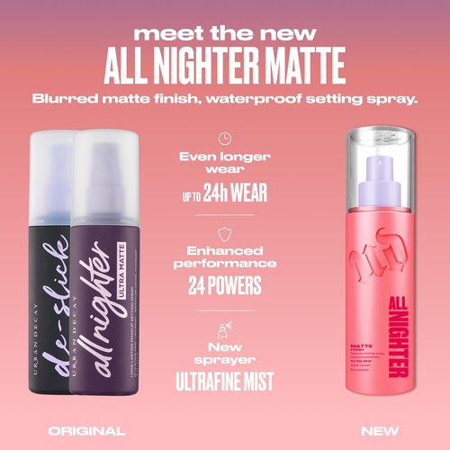 Urban Decay All Nighter Matte Waterproof Makeup Setting Spray | 24HR Wear, Blurring Finish, Oil Control