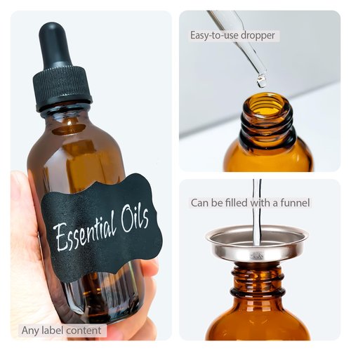 3.4 oz Amber Glass Dropper Bottles,4 Pack 100ml Empty Reusable Leak Proof Thick Tincture Bottles for Essential Oils,Hair Oil,Liquids,Laboratory,Pharmacist Bottle,Massage,Perfumery Aromatherapy
