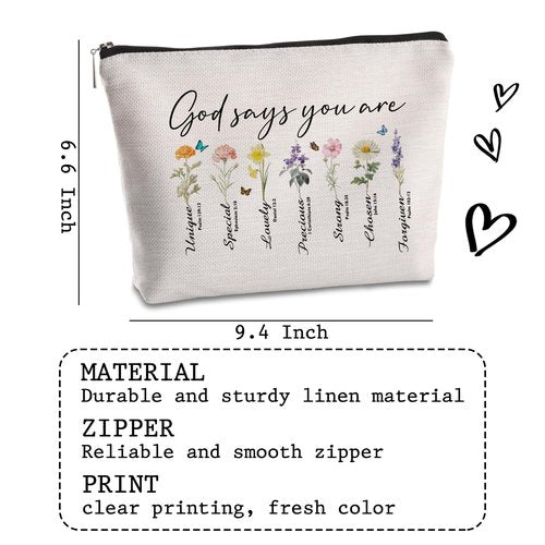 SYIJIMSJKT Inspirational Gifts for Women Cosmetic Bag God Says You Are Christian Gifts for Women Faith Travel Organizer Makeup Bag Encouraging Meaningful Birthday Christmas Gifts for Teenager Sister