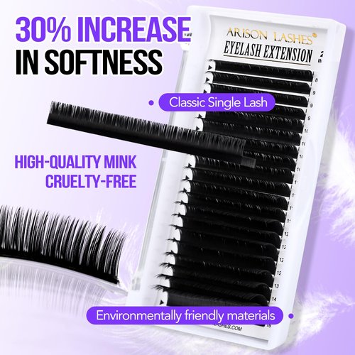 Arison Lashes Volume Lash Extensions Cashmere Matte Black Individual Eyelash Extensions Tray Mixed Length 20 Rows for Professional Lash Tech Supplies(0.07-C Curl-14mm)