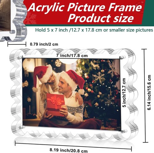 Magnetic Acrylic Picture Frames by [Brand Name] - 5x7 Inch Freestanding Scalloped Design | Double-Sided Clear Display