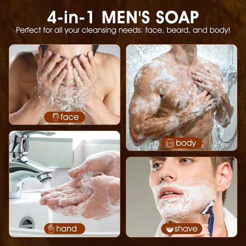 Skiennix Men's Bar Soap - Natural Handmade Deep Cleansing Soap for Face, Body & Shave | 14.8 Oz
