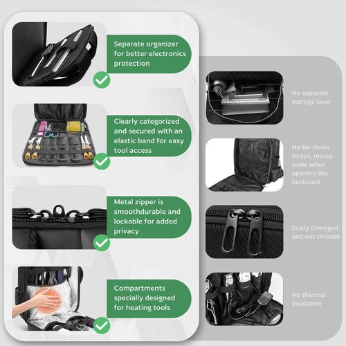 AUROTIER Barber Bag with Insulated Pocket, Portable Backpack for Clippers and Supplies, Travel Hairstylist Smart Bag with USB Charging Port, Water-resistant, Black