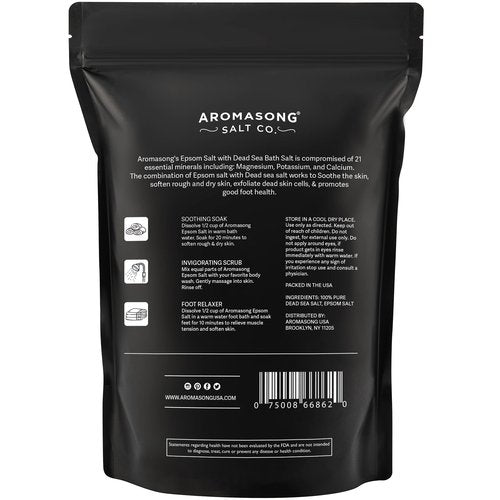 Aromasong Epsom Salt with Dead Sea Salt for Soaking - Bulk 5 Lb - 100% Pure Bath Salt, Foot & Muscle Soak