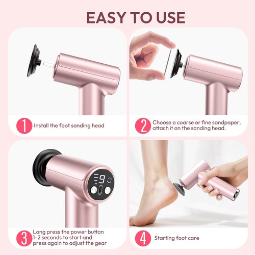 Drivox Electric Foot Callus Remover - 2 in 1 Rechargeable Electric Callus Remover for Feet, Pedicure Tools with 70pcs Sandpapers, Professional Foot Scrubber File for Dead Skin - Pink