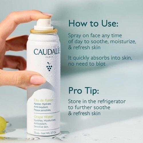 Caudalie Grape Water Face Mist - Soothing Organic Hydrating Spray for Sensitive Skin | 6.7 Fl Oz