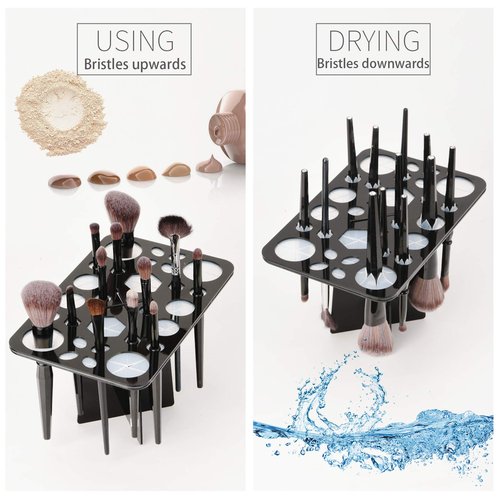 Luckyiren Brush Drying Rack, Brushes Dryer, Collapsible 28 Slot Acrylic Brush Holder Stand Tree Tray Support Display for Makeup Lovers Artist Nail Paint Brushes, Grey