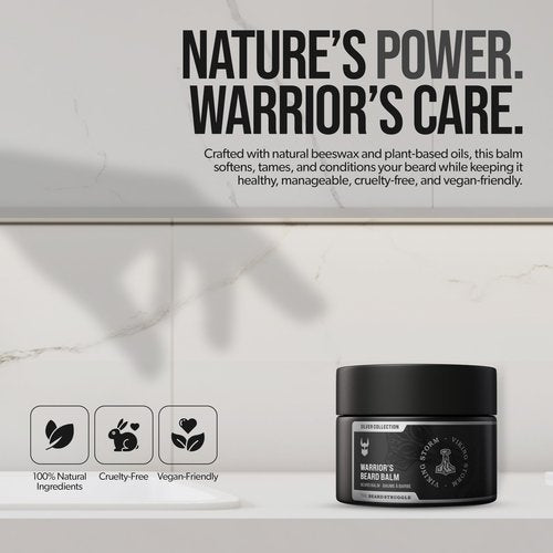 The Beard Struggle Warrior’s Beard Balm - Silver Collection, Viking Storm - Non-Greasy Low-Hold Formula, Luxurious Cologne-Grade Fragrances 100% Natural Ingredients - 50g / 1.76 US. oz.