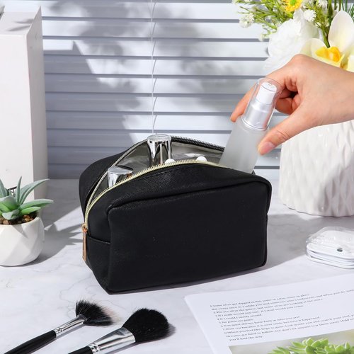 Sweetude Makeup Bag Set - 10 Pcs PU Leather Cosmetic Pouches for Women | Travel-Friendly Black Toiletry Bags