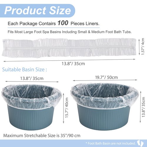 Noverlife 100PCS Disposable Pedicure Spa Liners, Clear Plastic Single Use Foot Spa Liners, Disposable Foot Tub Liner One-off Foot Bath Basin Bags for Foot Pedicure Spa Beauty Salon Hotel Home Use