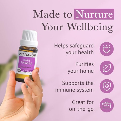 Pranarom - Organic Sinus Formula Essential Oil Blend for Wellness | 15ml Aromatherapy