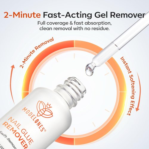 modelones 30ml Nail Glue Remover for Press On Nails, Upgrade Clear Stick On Nails Remover for Acrylic Tips, Nail Polish Remover with Wood Stick