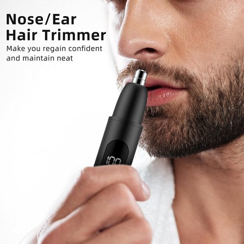 Smity Nose Hair Trimmer - Rechargeable Cordless Dual Edge Blades with LED Light | Painless Grooming Tool for Men & Women (Black)