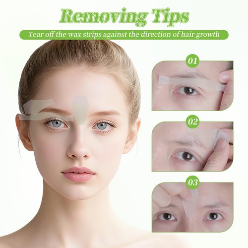 Eyebrow Wax Strips - 56 Strip Eyebrow & Upper Lip Hair Remover with 4 Soothing Wipes | Natural Beeswax Formula | Painless at Home Hair Removal for Women & Sensitive Skin | Lasts 6 Weeks