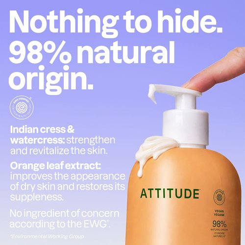 ATTITUDE Body Lotion - EWG Verified Vegan Moisturizer for Dry Skin | Hydrating Orange Blossom & Eucalyptus, 16 Fl Oz