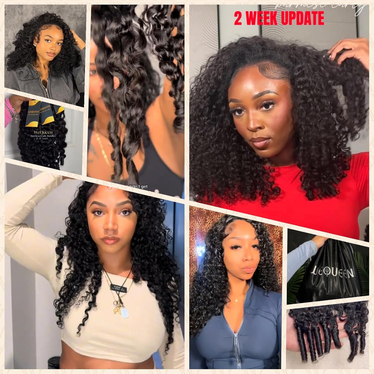 Wequeen 16A Burmese Curly Human Hair Bundles 16 Inch 100% Unprocessed Brazilian Virgin Hair Quick Weave Bundles Human Hair Extensions Real Human Hair, Natural Black