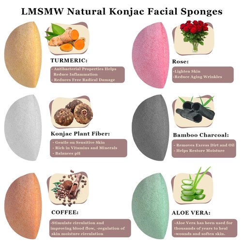 Organic Konjac Cleansing Facial Sponges Set - Gentle Exfoliating Konjac Sponge Scrubbers for Face Body Washing with Activated Charcoal, Natural Skincare Tools for Oily Dry Combination Sensitive Skin