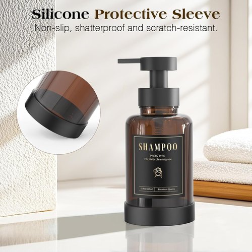 Luxspire Foaming Soap Dispenser - 15 Oz Glass Pump Bottle with Waterproof Labels | Amber, 2 Pack for Kitchen & Bathroom