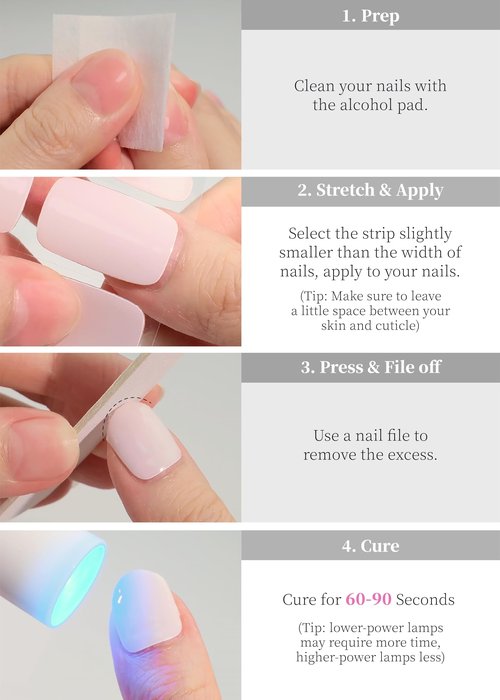 Banmagately Semi Cured Gel Nail Strips, 20Pcs Long Lasting Salon Quality Wraps, Easy Apply & Remove Gel Nail Stickers with UV Light (Clear Glossy)