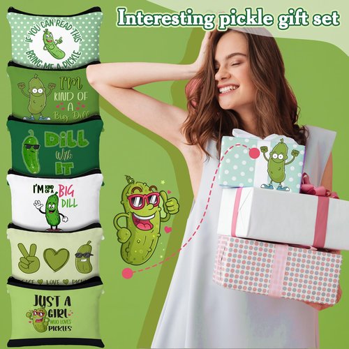Clysee 6 Pcs Pickle Makeup Bags Cosmetic Bag Graduation Gift Zipper Pouch Bag Portable Travel Pouch Xmas Birthday Gift for Women Girls Friends