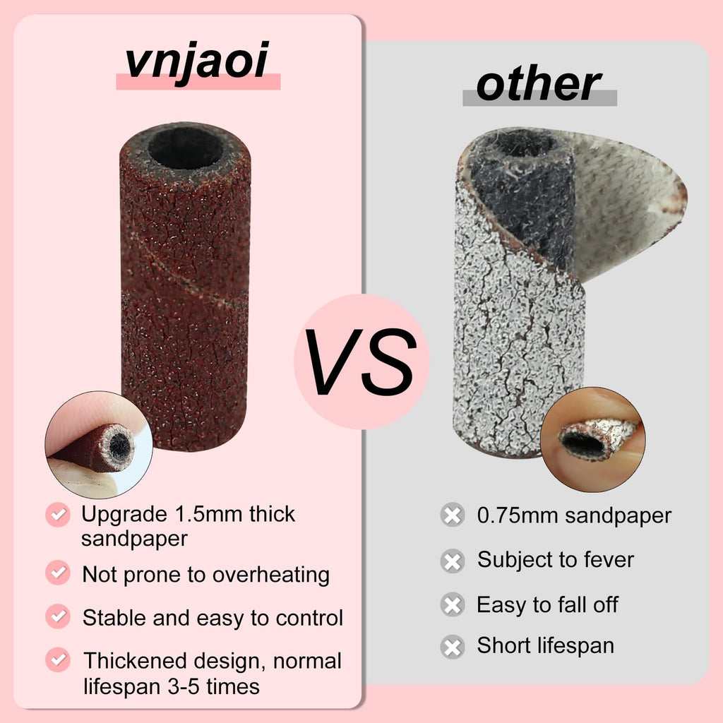 Vnjaoi 120 Pcs 3mm Small Sanding Bands with 2Pcs Small Mandrel Bit for Nail Drill, Fine Upgrade Design Mini Nail Sanding Bands for Acrylic Nails Gel Removing Shaping, Manicure Nail Salon Use (180#)