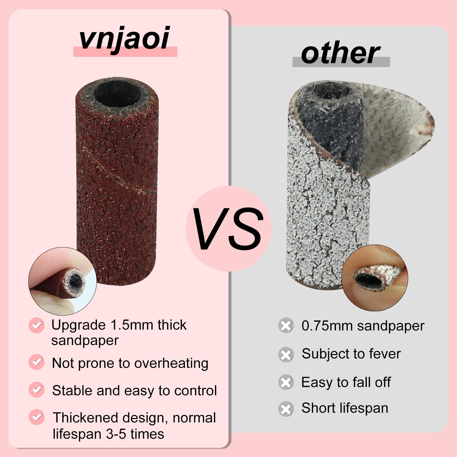 Vnjaoi 120 Pcs 3mm Small Sanding Bands with 2Pcs Small Mandrel Bit for Nail Drill, Fine Upgrade Design Mini Nail Sanding Bands for Acrylic Nails Gel Removing Shaping, Manicure Nail Salon Use (180#)