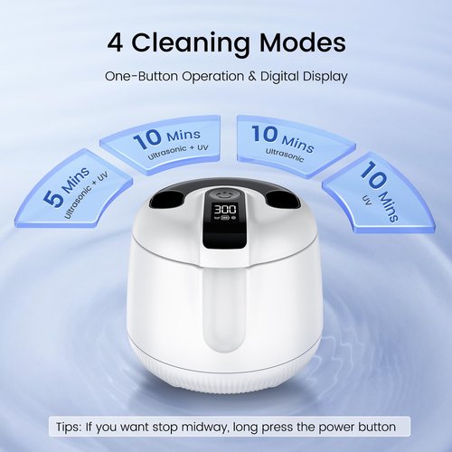 Cordless Ultrasonic Retainer Cleaner Machine, MEKO Rechargeable Denture Cleaner with 4000mAh Battery, 48kHZ, IPX5 Waterproof Dental Pod for Aligner, Braces, Jewelry, Toothbrush Head-White