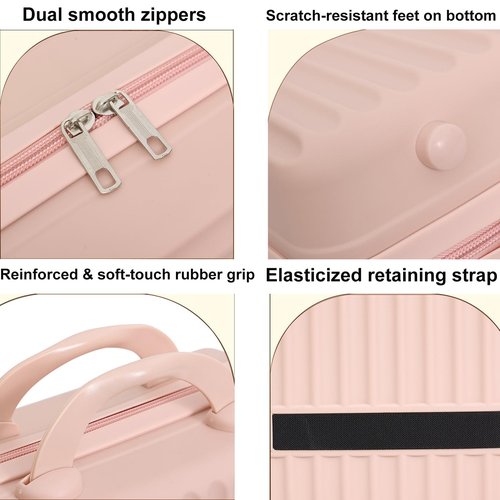 JZRTravel 13 Inch Makeup Train Cosmetic Case Hard Shell ABS Portable Mini Suitcase for Hand Luggage w Elastic Straps Organizer Makeup Toiletry, Gift for Her Women