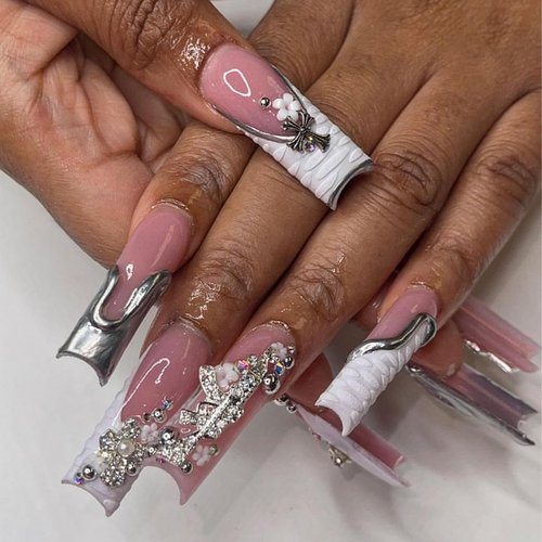 Gehaiwo 44PCS Gun Nail Charms Nail Art Rhinestone,Gold Silver Alloy Gun Dollar Sign Star Nail Decoration for Acrylic Nails, Nail Jewels Accessories for Nail Art Supplies DIY Nail Craft
