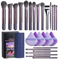 BS-MALL 21 Pcs Professional makeup brush set with foundation brush for liquid Makeup, eyeshadow Brush, concealer brush - Includes 6 Triangle Puffs & case for Even, Multi-purpose application (Purple)