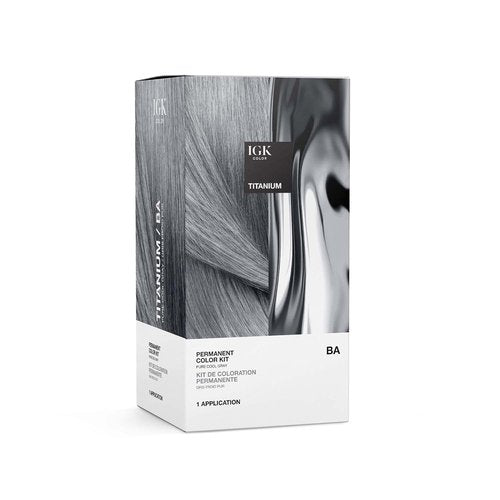 IGK Permanent Hair Dye Color Kit - BA Titanium Pure Cool Gray | 100% Gray Coverage, Strengthens & Adds Shine