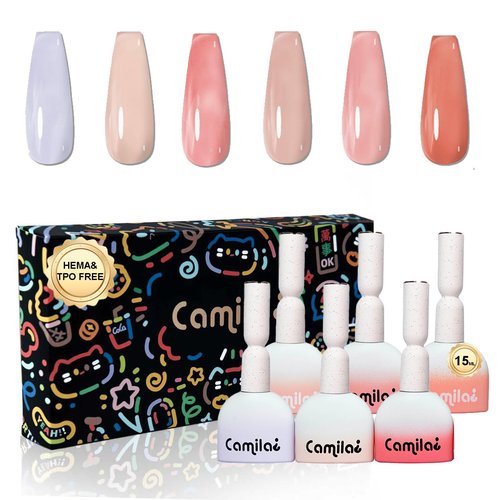 CAMILA ¿ 6pcs 15ml Hema Free Tpo Free Gel Polish Set Jelly Pink Gel Nail Polish Kit Soak Off Gel Polish Manicure Salon For Women J Set