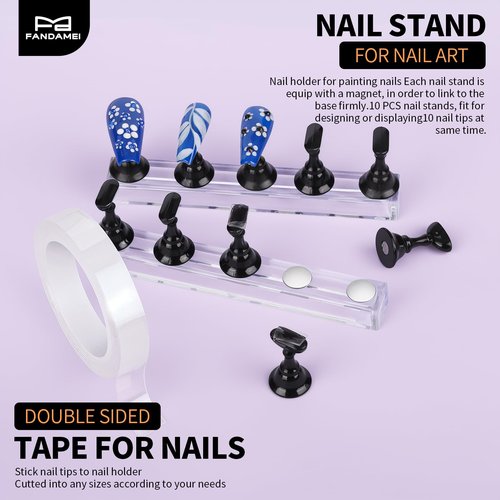 FANDAMEI Nail Art Tools, Nail Brush, 15 PCS Nail Art Brushes, 5 PCS Nail Dotting Tool, Nail Stand, Nail Holder For Painting Nails, Nail Tools, Nail Design Tools, Black