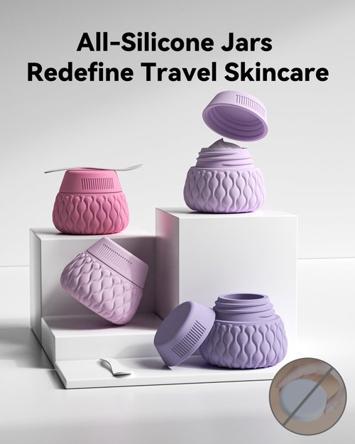 ITDAWEI Travel Containers for Toiletries with Clear Bag, 1.7oz TSA Approved Travel Size Containers, All Silicone Refillable Cosmetic Jars, Leakproof Accessories for Cosmetic Face Body Hand Cream