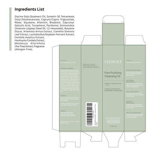CELDYQUE Pore Purifying Cleansing Oil – Korean Face Wash with Centella, Tea Tree, Green Tea & LHA – Gentle Makeup Remover for Sensitive, Acne-Prone Skin, Deep Pore Cleanser, 6.76 fl oz